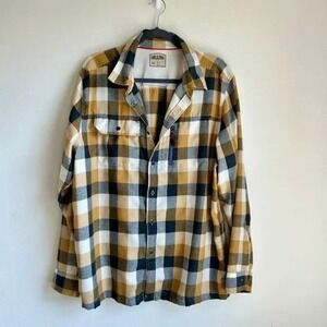 Lake and Trail I Mens Plaid Flannel Shirt Jacket I Size XL I Mustard Black White